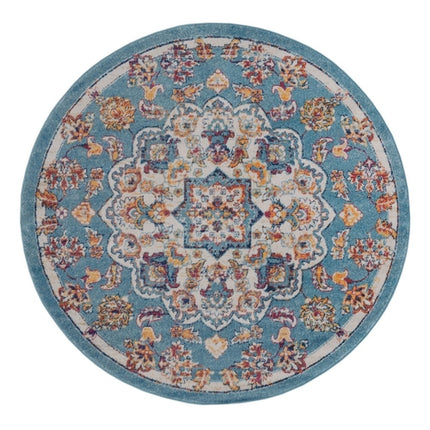 6' Ivory Blue and Orange Medallion Power Loom Round Rug