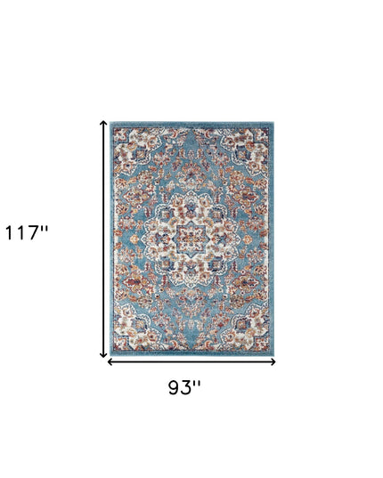 6' Ivory Blue and Orange Medallion Power Loom Round Rug