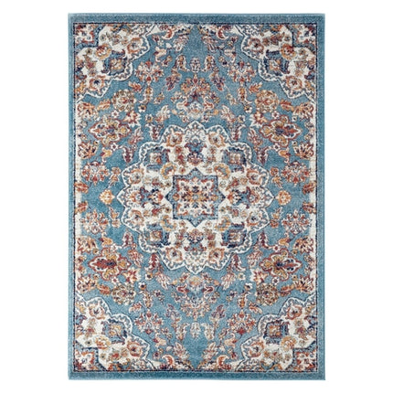 6' Ivory Blue and Orange Medallion Power Loom Round Rug