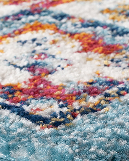 6' Ivory Blue and Orange Medallion Power Loom Round Rug