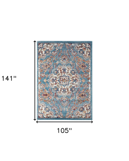 6' Ivory Blue and Orange Medallion Power Loom Round Rug