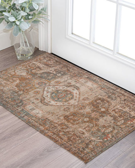 2' X 3' Beige Gray and Taupe Medallion Power Loom Area Rug