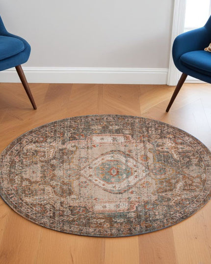 2' X 3' Beige Gray and Taupe Medallion Power Loom Area Rug