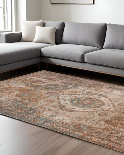 2' X 3' Beige Gray and Taupe Medallion Power Loom Area Rug