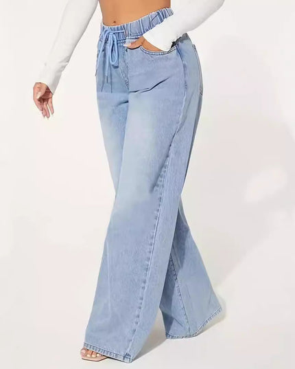 25 Edition – High Waist Drawstring Wide Leg Jeans – Light Blue