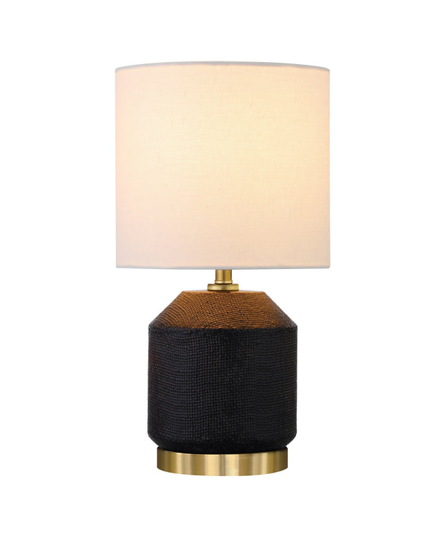 15" Black and Gold Ceramic Cylinder Table Lamp With White Drum Shade