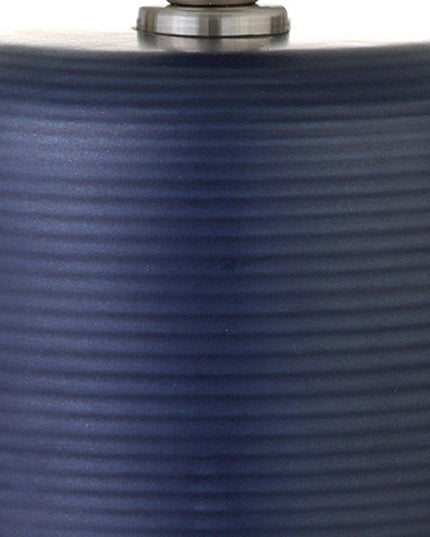 15" Blue and Silver Ceramic Cylinder Table Lamp With White Drum Shade