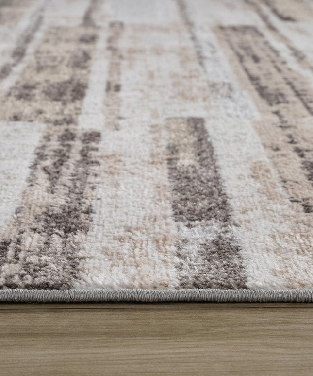 5' X 8' Beige and Brown Abstract Distressed Area Rug