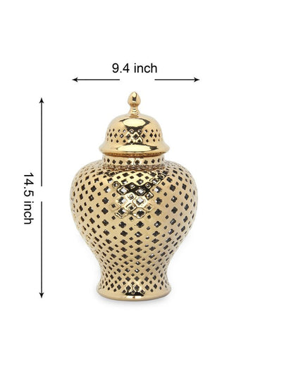 15" Gold Pierced Ceramic Round Ginger Jar