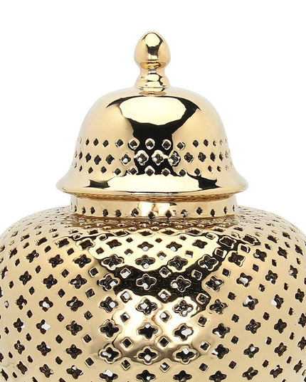 15" Gold Pierced Ceramic Round Ginger Jar