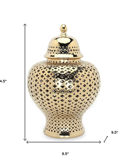 15" Gold Pierced Ceramic Round Ginger Jar
