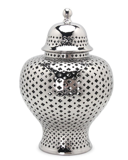 15" Silver Pierced Urn Ceramic Ginger Jar