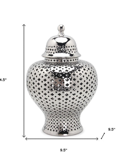 15" Silver Pierced Urn Ceramic Ginger Jar
