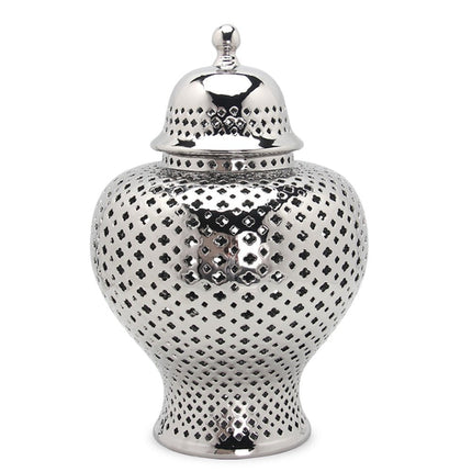 15" Silver Pierced Urn Ceramic Ginger Jar