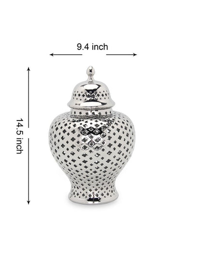 15" Silver Pierced Urn Ceramic Ginger Jar