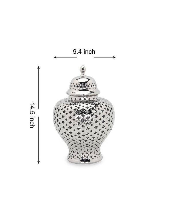 15" Silver Pierced Urn Ceramic Ginger Jar