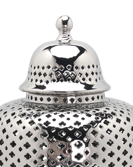 15" Silver Pierced Urn Ceramic Ginger Jar
