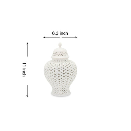 11" White Pierced Ceramic Round Ginger Jar