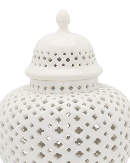 11" White Pierced Ceramic Round Ginger Jar