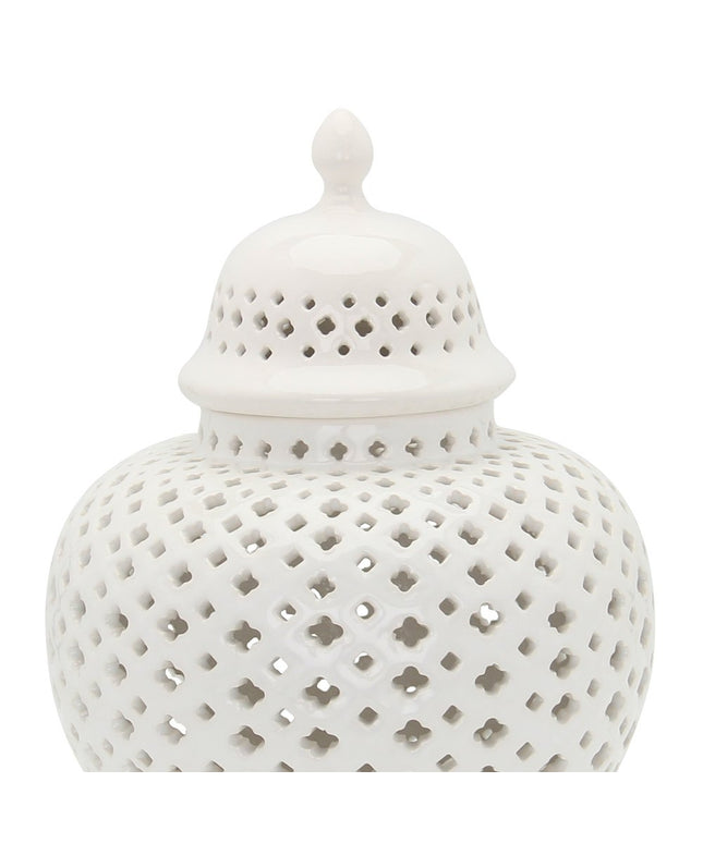 11" White Pierced Ceramic Round Ginger Jar