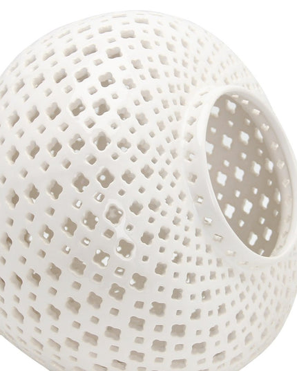 11" White Pierced Ceramic Round Ginger Jar