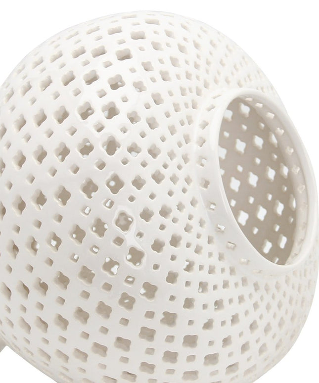 11" White Pierced Ceramic Round Ginger Jar
