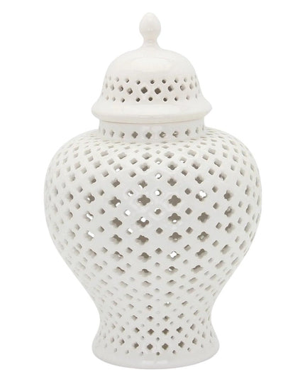 11" White Pierced Ceramic Round Ginger Jar