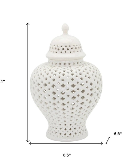 11" White Pierced Ceramic Round Ginger Jar