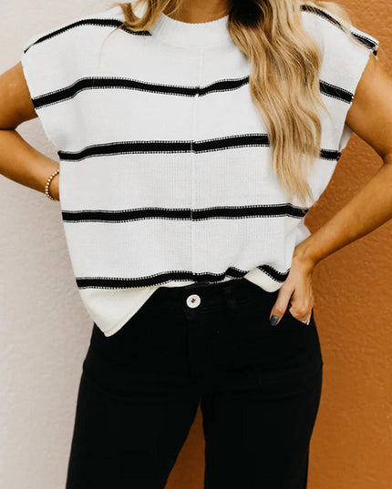 White Striped Batwing Sleeve Sweater Tee