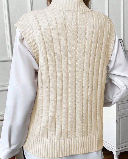 Oatmeal Cable Knit High Neck Sweater Vest