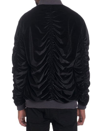 Velour Cinch Sleeve Bomber Jacket