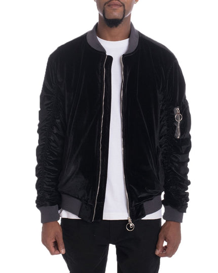 Velour Cinch Sleeve Bomber Jacket