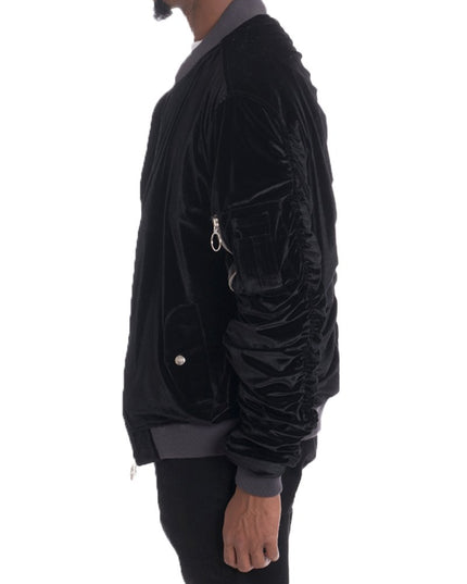 Velour Cinch Sleeve Bomber Jacket