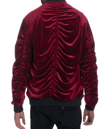 Velour Cinch Sleeve Bomber Jacket