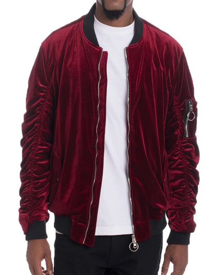 Velour Cinch Sleeve Bomber Jacket