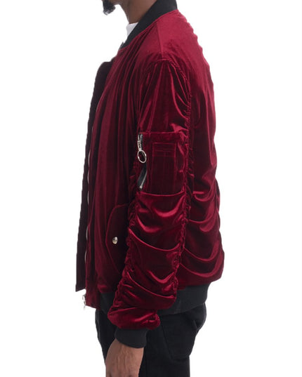 Velour Cinch Sleeve Bomber Jacket