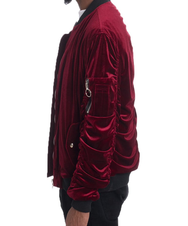 Velour Cinch Sleeve Bomber Jacket