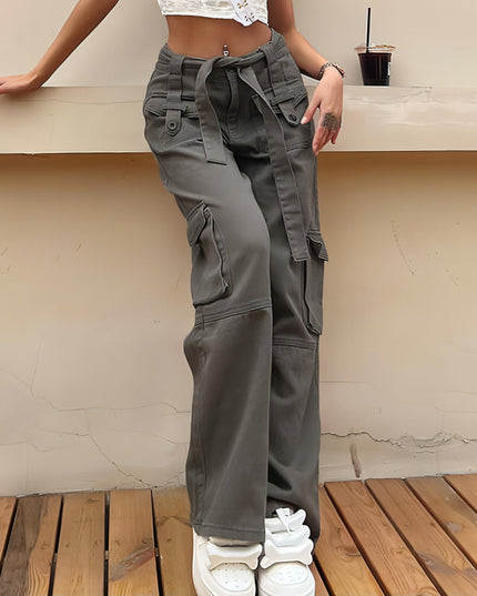 Vintage Multi Pocket Belt Casual Workwear Jeans Women