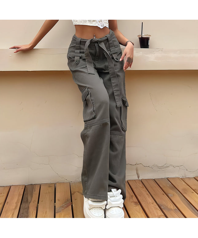 Vintage Multi Pocket Belt Casual Workwear Jeans Women