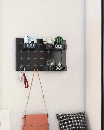 Gold Key Hook With 3 Adjustable Baskets And 3 Hooks For Wall Storage