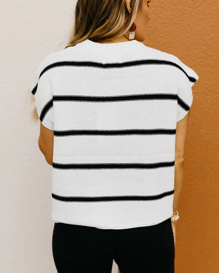 White Striped Batwing Sleeve Sweater Tee