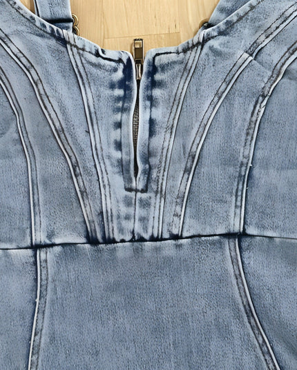 New U-neck Suspender Denim Dress Summer Casual Tight Slim Fit Dresses