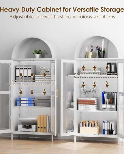 73 In Tall Metal Arched Cabinet, Kitchen Pantry Cabinet With Glass