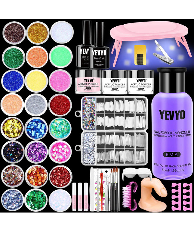 Professional Acrylic Nail Kit, With Pink Nail UV LED Lamps, Acrylic