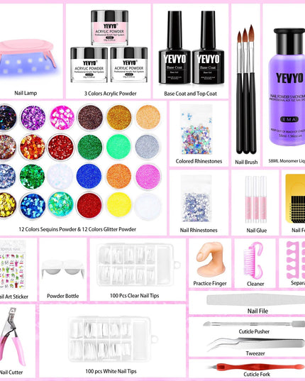 Professional Acrylic Nail Kit, With Pink Nail UV LED Lamps, Acrylic
