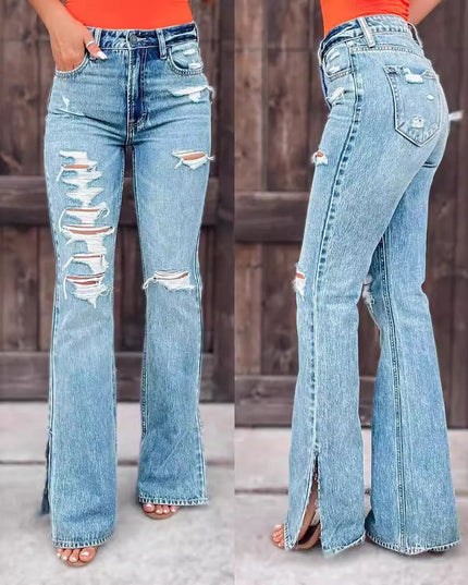 25 Edition – High Waist Ripped Split Stretch Jeans for Women