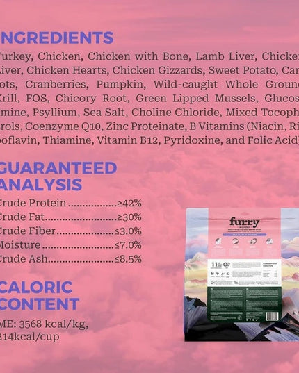 FURRY WONDER Freeze Dried Dog Food, Turkey & Chicken, 16 Oz,