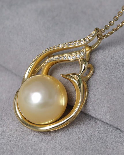 11-12mm 925 Silver Saltwater Gold Pearl Pendant