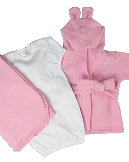 Bambini Newborn Baby Girls 3 Pc Layette Set (Gown, Robe, Fleece