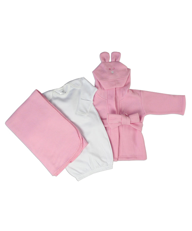 Bambini Newborn Baby Girls 3 Pc Layette Set (Gown, Robe, Fleece